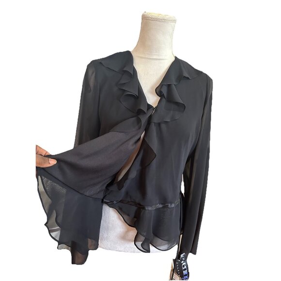Vintage Patra Evening Ruffled Wrap Blouse Sheer Long Sleeves Size 12 NWT Goth - Picture 7 of 13